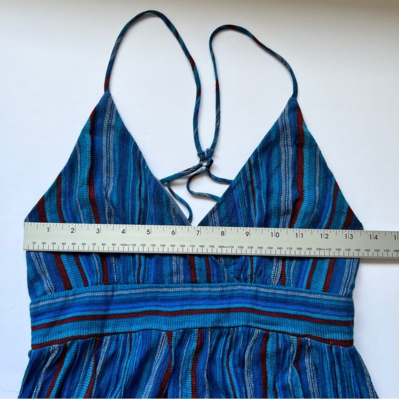Ecoté Urban Outfitters Blue Striped Midi Dress Boho Beachy Ballet Wrap Straps 0 - Picture 12 of 16